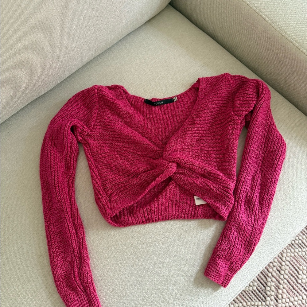 Pink Ribbed Crop Top with Tie Front